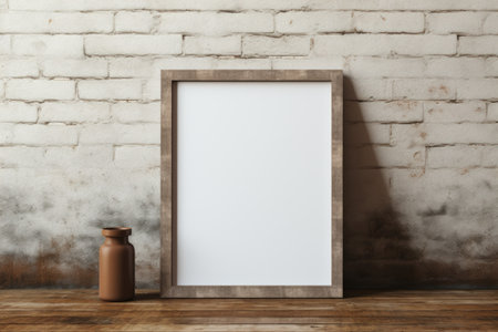 Mockup frame, Rustic Charm: Wooden Mockup Frame Resting Against a Distressed Barn Wall. Generative AIの素材