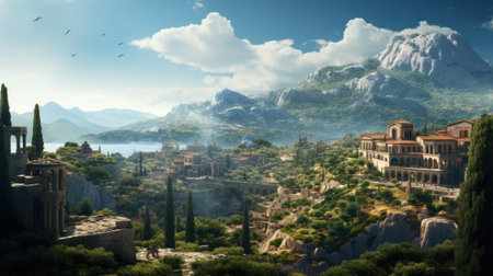 Panoramic view of the ancient city of Taormina, Sicilyの素材