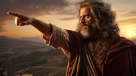 Portrait of Jesus Christ with long wavy hair in the mountainsの素材