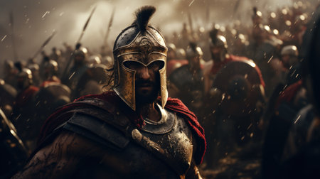 Knight in armor on the battlefield. Medieval warrior in armor.の素材