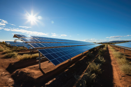 solar energy panels in the desert, photovoltaic cellsの素材