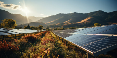 Photovoltaic panels installed on the top of a mountain.の素材