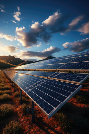 solar energy panels in the field.の素材