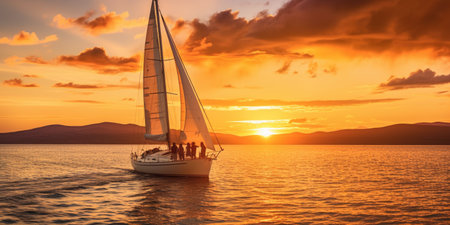 Sailing boat on the sea at sunset. luxury yachting.の素材
