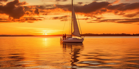 Sailboat on the lake at sunset. beautiful summer seascape.の素材