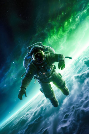 Astronaut in outer space against the background of the planet.の素材
