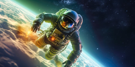 Astronaut spaceman do spacewalk while working for space station in outer space.の素材