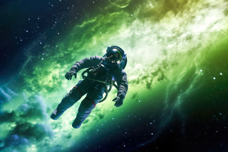 Astronaut in space against the background of the starry skyの素材