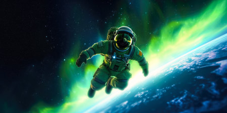 Astronaut in outer space against the background of the planet.の素材