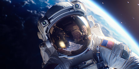 Astronaut spaceman do spacewalk while working for space station in outer space.の素材