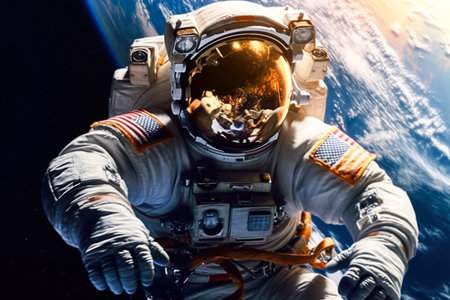 Astronaut in outer space against the background of the planet.の素材