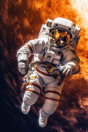 Astronaut in spacesuit against the background of the sky.の素材