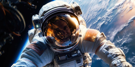 Astronaut in outer space against the background of the planet.の素材