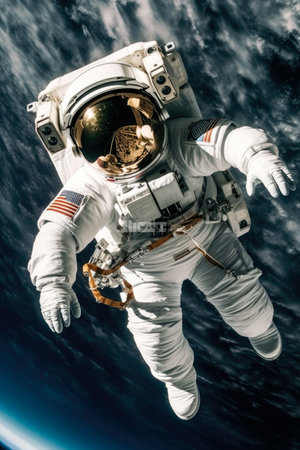 Astronaut spaceman do spacewalk while working for space station.の素材