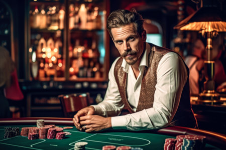 Handsome man playing poker at the casino. casino concept.の素材