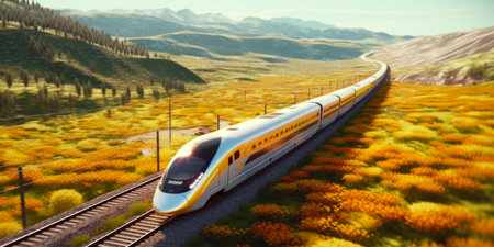 High-speed train on the high-speed railway.の素材