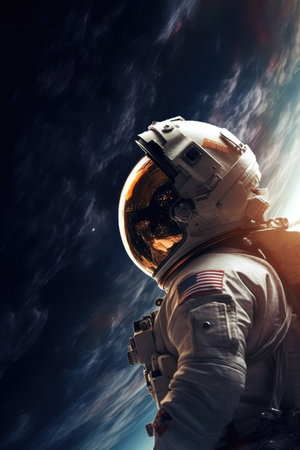 Astronaut in outer space against the background of the night skyの素材