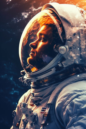 Astronaut in spacesuit against the background of the outer space.の素材