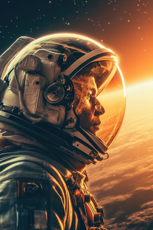 Astronaut in spacesuit on the background of the planet.の素材