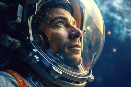 Astronaut in space. Portrait of an astronaut in space.の素材
