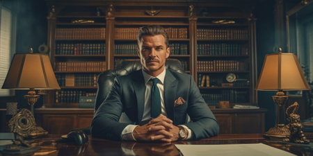 Lawyer sitting at the table in his office. law concept.の素材