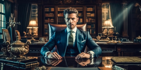 Lawyer sitting at the table in his office. law concept.の素材
