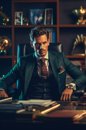 Handsome businessman sitting at his desk in the office. business concept.の素材