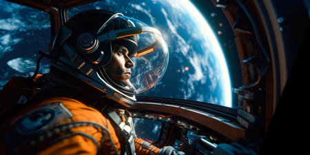 Astronaut in space against the background of the planet Earth.の素材