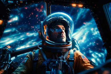 Astronaut in spacesuit against the background of the outer space.の素材
