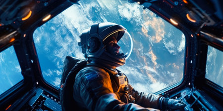 Spaceship pilot in the cockpit of the aircraft. mixed mediaの素材