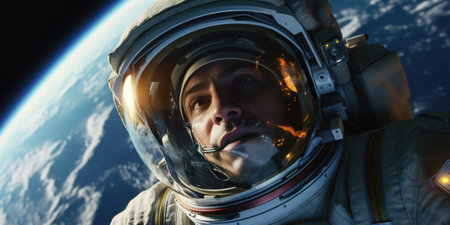 Astronaut in outer space against the background of the planet.の素材