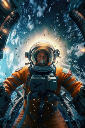 Astronaut in outer space. mixed media. mixed media. mixed mediaの素材