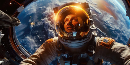 Astronaut in outer space. science fiction art. mixed mediaの素材