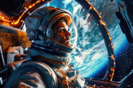 Astronaut in outer space against the background of the planet.の素材