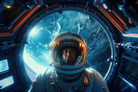 Astronaut in outer space. Man in spacesuit and helmet.の素材
