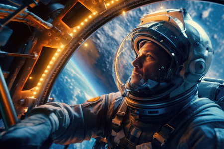 Astronaut in outer space against the background of the planet.の素材