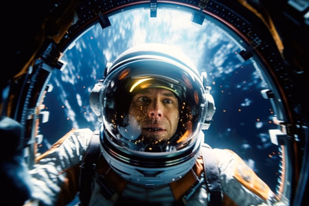 Astronaut in spacesuit against the background of the outer space.の素材