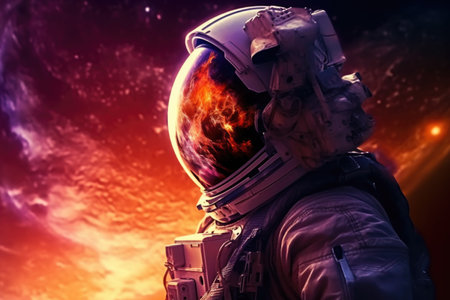 Astronaut in outer space. science fiction art. mixed mediaの素材
