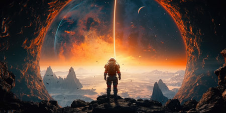 Astronaut on the background of the planet.の素材