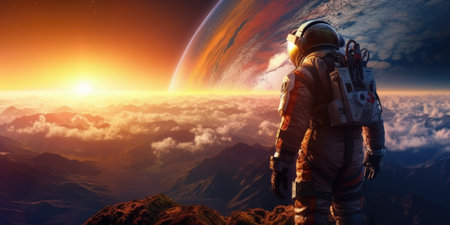 Astronaut on the background of the planet.の素材