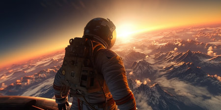 Astronaut on the background of the sunset.の素材