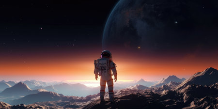 Astronaut on the background of the planet.の素材