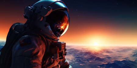 Astronaut in outer space against the background of the planet.の素材