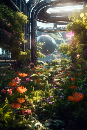 Beautiful flower garden in the morning with sunlight. nature background.の素材