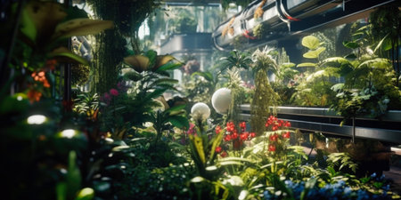 Beautiful indoor flower garden in the morning light. nature background.の素材