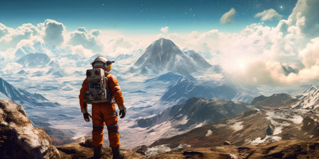 Astronaut on the background of the mountains.の素材