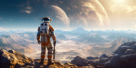 Astronaut on the background of the planet.の素材