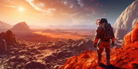 Astronaut on the background of the planet.の素材