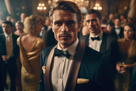 Handsome man in elegant suit with a glass of wine.の素材