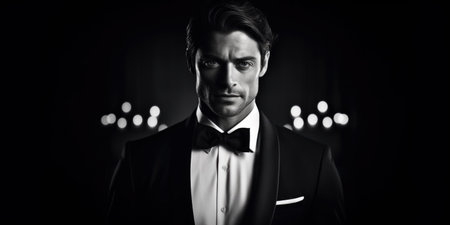 Portrait of a handsome man in a tuxedo. Men's beauty, fashion.の素材